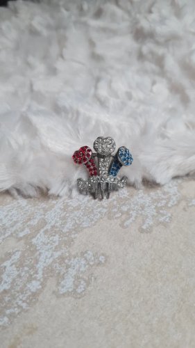 Broche ancienne à trois plumes strass rouge -blanc - bleu