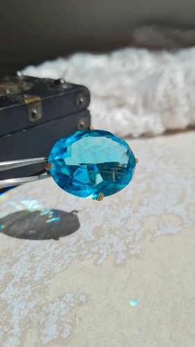 Broche ancienne années 50 en verre bleu azur broche oversize