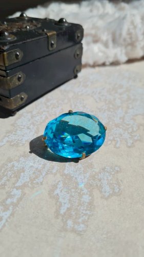 Broche ancienne années 50 en verre bleu azur broche oversize