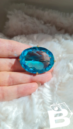 Broche ancienne années 50 en verre bleu azur broche oversize