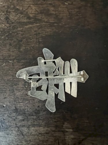 broche ancienne argent massif Unisexe vintage, caractère chinois, longévité