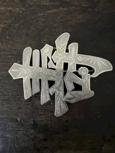 broche ancienne argent massif Unisexe vintage, caractère chinois, longévité