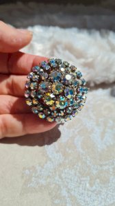 Vintage brooch with Aurora Borealis rhinestones from the 1950s.