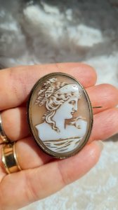 Vintage Cameo Brooch with Brass Surround - Antique Brooch