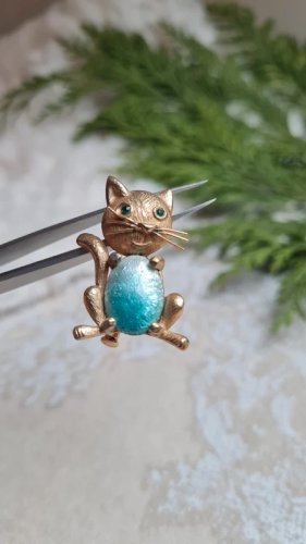 Broche ancienne chat émaillée