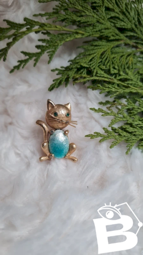 Broche ancienne chat émaillée