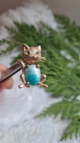 Broche ancienne chat émaillée