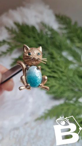 Broche ancienne chat émaillée