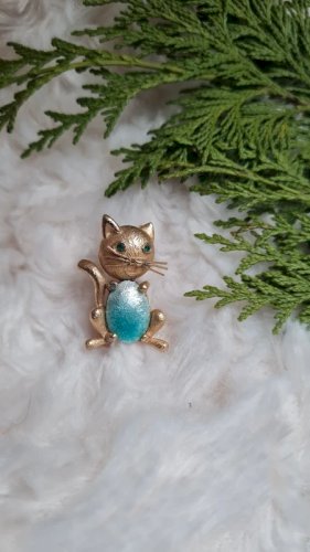 Broche ancienne chat émaillée