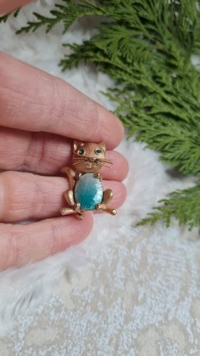 Broche ancienne chat émaillée