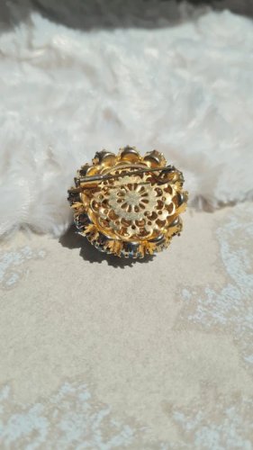 Broche  ancienne dôme de strass bleu
