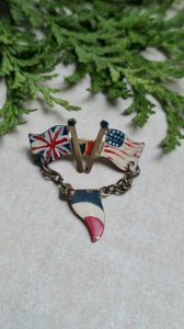 Antique brooch Alliance flags Americo - Franco - British