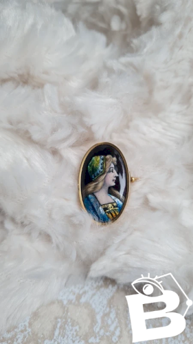 Broche ancienne émaux de limoges en or 18 k Fauré Marty 1874-1956