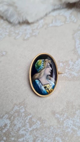 Broche ancienne émaux de limoges en or 18 k Fauré Marty 1874-1956