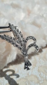Antique silver and marcasite brooch - good luck - wheat ears