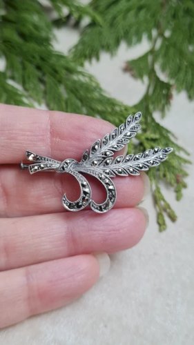 Broche ancienne en argent et marcassite - porte bonheur - épis de blé