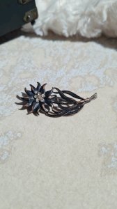 Broche Ancienne en cuivre et strass fleur edelweiss