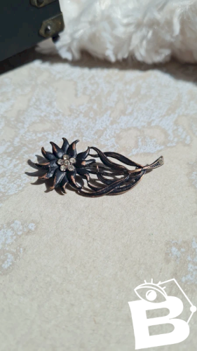 Broche Ancienne en cuivre et strass fleur edelweiss