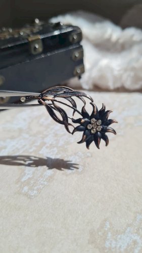Broche Ancienne en cuivre et strass fleur edelweiss