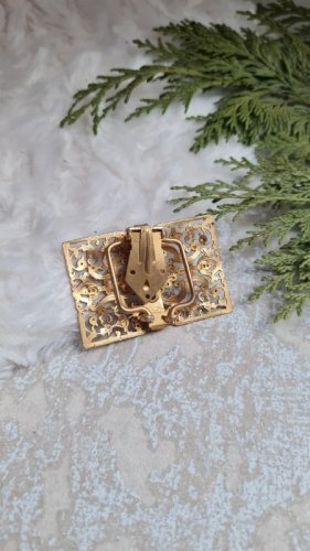Broche ancienne filigrane - Pince à foulard doré