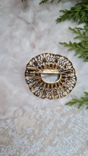Broche ancienne filigrane plissé et pâte de verre imitation turquoise