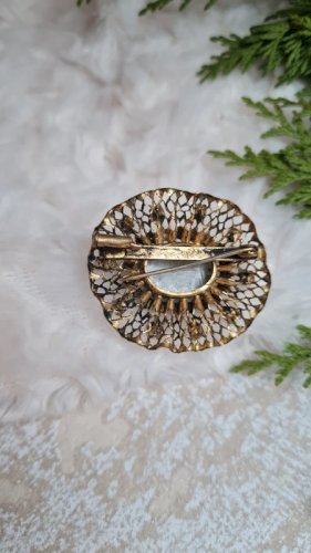 Broche ancienne filigrane plissé et pâte de verre imitation turquoise