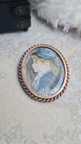 Broche ancienne image sous verre portrait Auguste Renoir