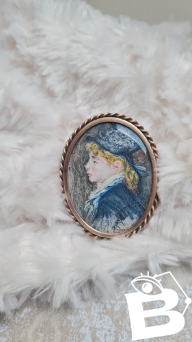 Broche ancienne image sous verre portrait Auguste Renoir
