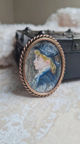 Broche ancienne image sous verre portrait Auguste Renoir