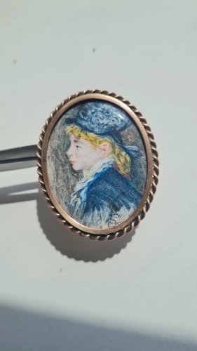 Broche ancienne image sous verre portrait Auguste Renoir