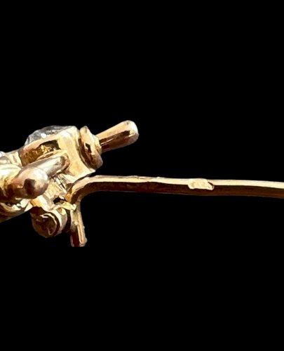 Broche ancienne or 18 Kt poinçon Aigle diamants roue Gouvernail Voyage unisexe