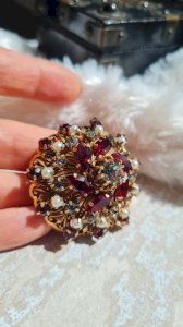 Broche ancienne ou pendentif oversize avec strass années 50