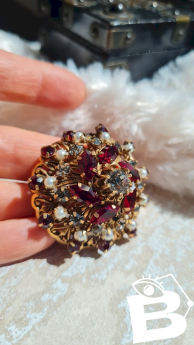 Broche ancienne ou pendentif oversize avec strass années 50