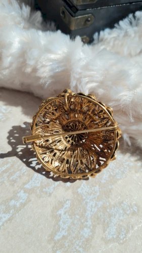 Broche ancienne ou pendentif oversize avec strass années 50