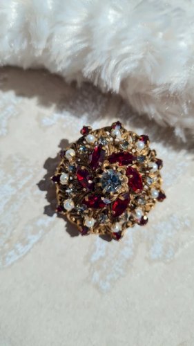 Broche ancienne ou pendentif oversize avec strass années 50