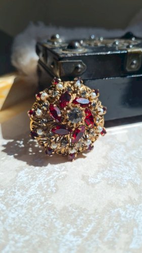 Broche ancienne ou pendentif oversize avec strass années 50