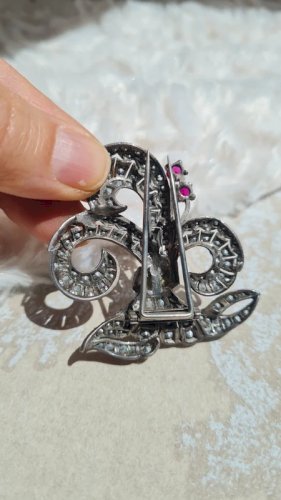 Broche ancienne oversize en argent années 20/40