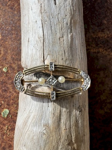 Broche Ancienne Perles - Diamants -Or 18 Carat - Vers 1910 Élégance Vintage