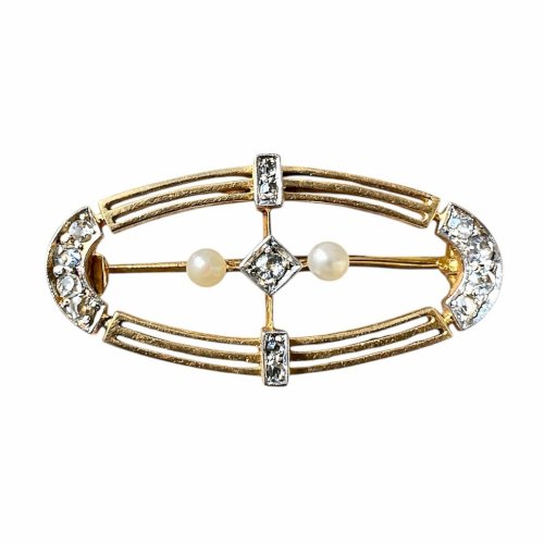 Broche Ancienne Perles - Diamants -Or 18 Carat - Vers 1910 Élégance Vintage