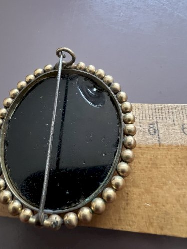 Broche Ancienne XIXe Médaillon Verre Décor Paysage Entourage Pomponne Antique