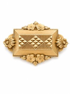 Broche Ancienne Xixe Siècle Napoléon Ill Plaqué Or Floral Et Géométrique Vintage