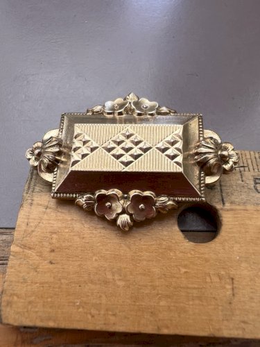 Broche Ancienne Xixe Siècle Napoléon Ill Plaqué Or Floral Et Géométrique Vintage