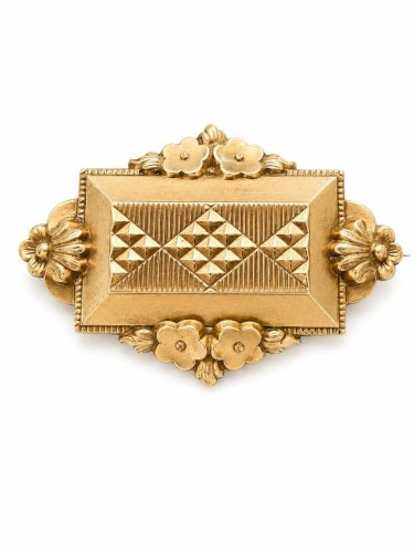 Broche Ancienne Xixe Siècle Napoléon Ill Plaqué Or Floral Et Géométrique Vintage
