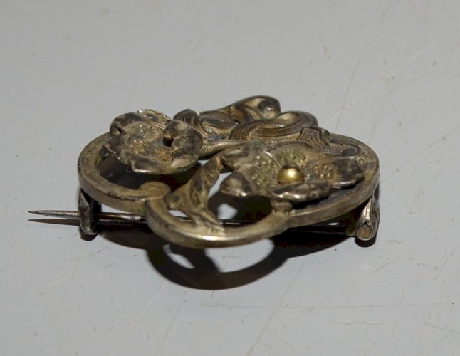 -BROCHE ARGENT FLEURS ART NOUVEAU Poinçon tête Sanglier Orfèvre BIJOU ANCIEN   D