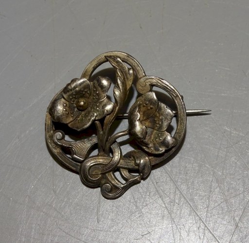 -BROCHE ARGENT FLEURS ART NOUVEAU Poinçon tête Sanglier Orfèvre BIJOU ANCIEN   D