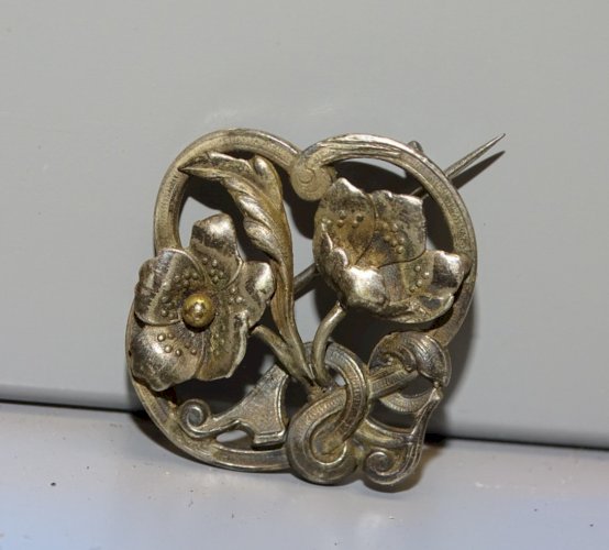 -BROCHE ARGENT FLEURS ART NOUVEAU Poinçon tête Sanglier Orfèvre BIJOU ANCIEN   D