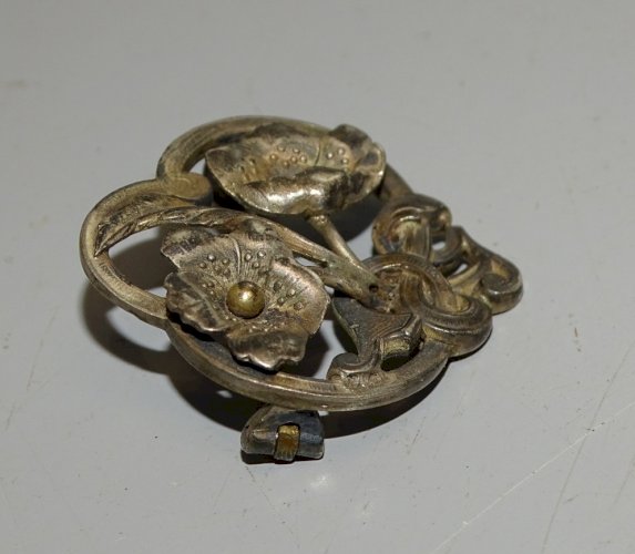 -BROCHE ARGENT FLEURS ART NOUVEAU Poinçon tête Sanglier Orfèvre BIJOU ANCIEN   D