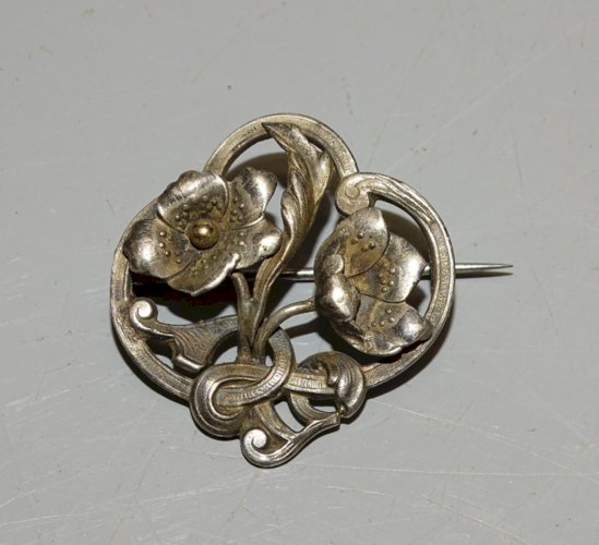 -BROCHE ARGENT FLEURS ART NOUVEAU Poinçon tête Sanglier Orfèvre BIJOU ANCIEN   D
