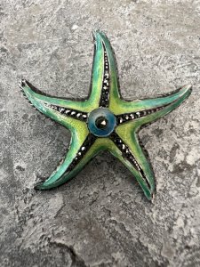 Vintage Silver Marcasite Enamel Starfish Brooch Circa 1930/1950