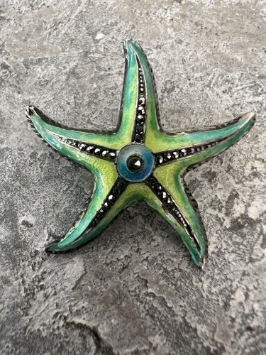 Broche argent marcassites émaillée Étoile de mer Vintage Ancien Vers 1930/1950